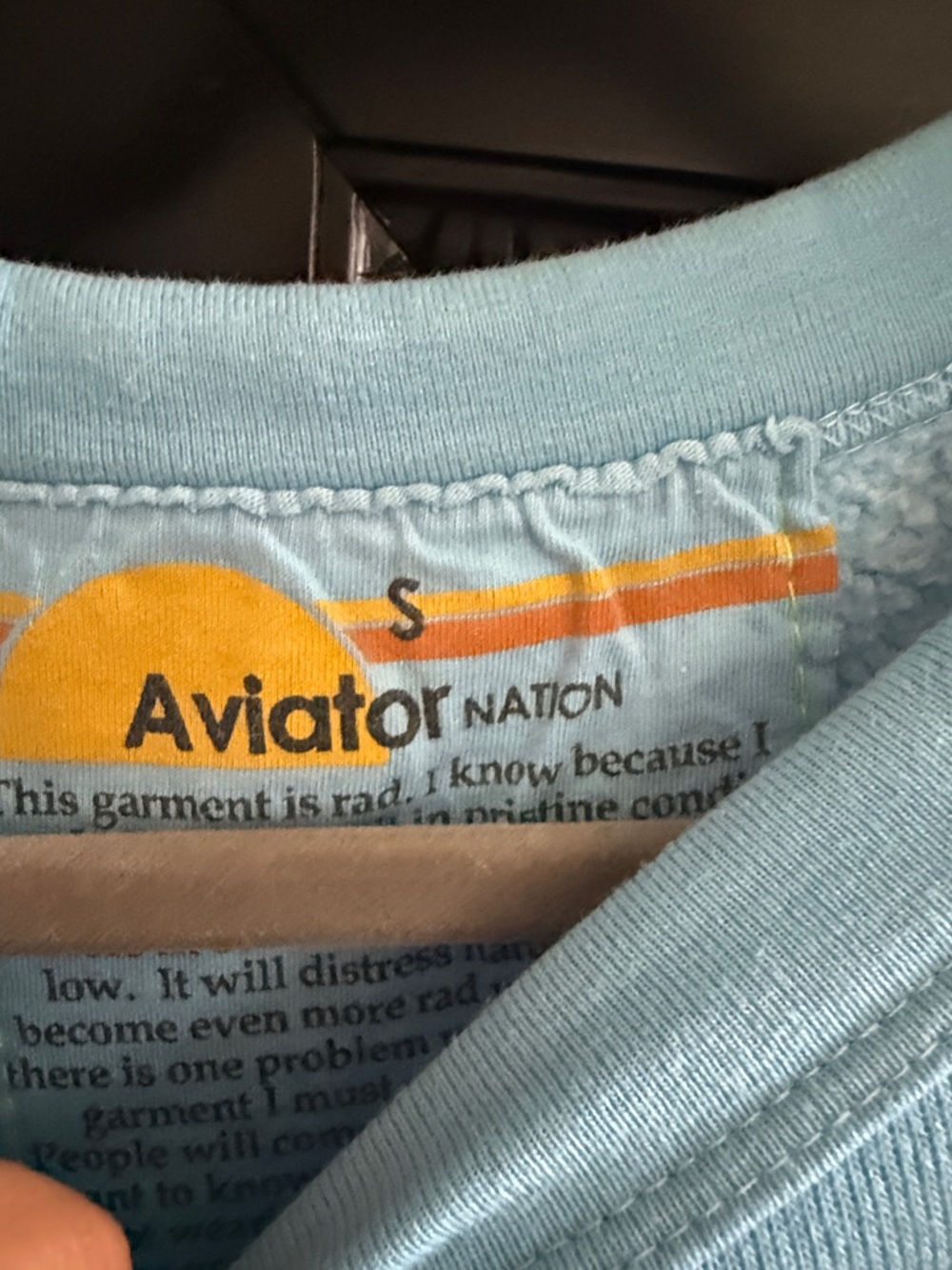 Aviator Nation Light Blue Sweatshirt with Rainbow Stripes EUC - Picture 4 of 6